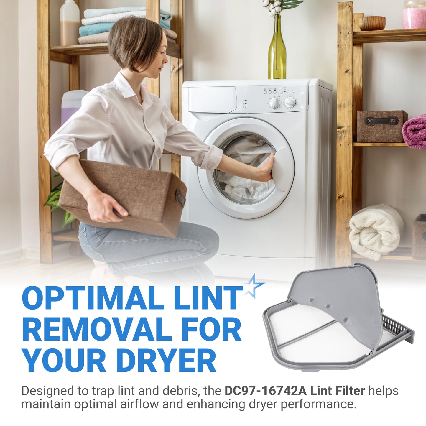 DC97-16742A Dryer Lint Trap Filter Replacement for Samsung Dryer with Flap Upgraded Stainless Steel Screen, Replaces AP5306681 PS4221839 DC61-03048A DV45H7000EW/A2 DV48H7400EW/A2 by BlueStars