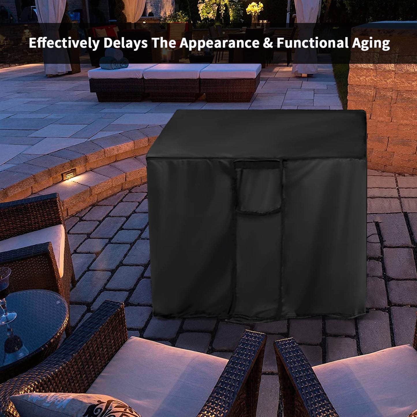 TwoPone Fire Pit Cover Square - Waterproof Windproof Anti-UV Heavy Duty Gas Fire Pit Cover, 28 Inch Patio Fire Table Cover