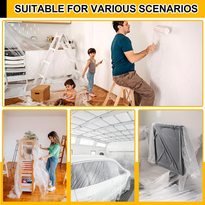 12 Pack Plastic Drop Cloth, 9x12 Ft Plastic Sheeting for Painting, Dust-Proof Tear-Resistant Painters Plastics Tarp Cloth for Furniture Floor Sofa Protector Cover Durable & Thick