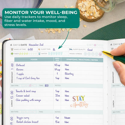 Clever Fox Food Sensitivity Journal – Daily Intolerance & Symptom Log for IBS, Diabetic, Low Fodmap, Elimination Diet – Health Tracker (Black)