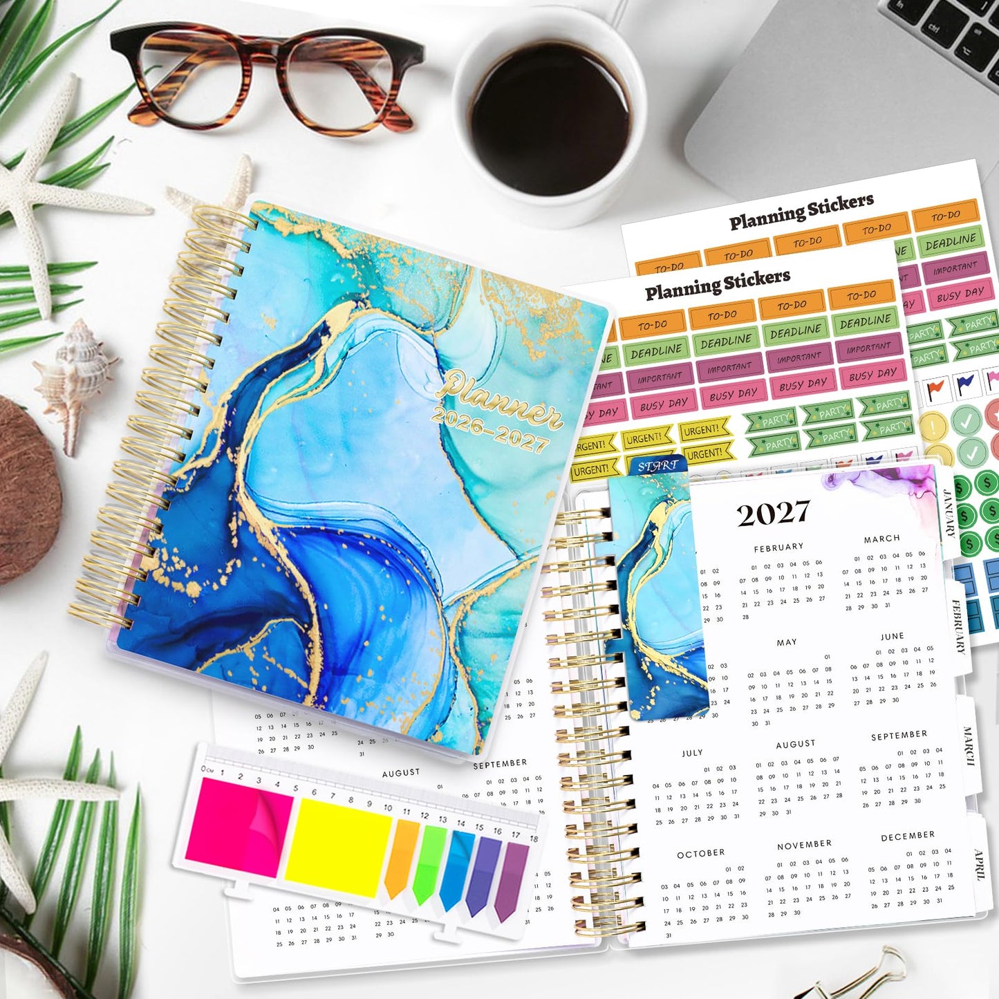 Planner 2026-2027, 18 Months Academic Daily Weekly Monthly Planner Yearly Agenda January 2026 – June 2027, Page Tabs, Separator Page, Inner Pocket, Bookmark, Stickers, Sticky Note Set, 7.9" x 9.8"