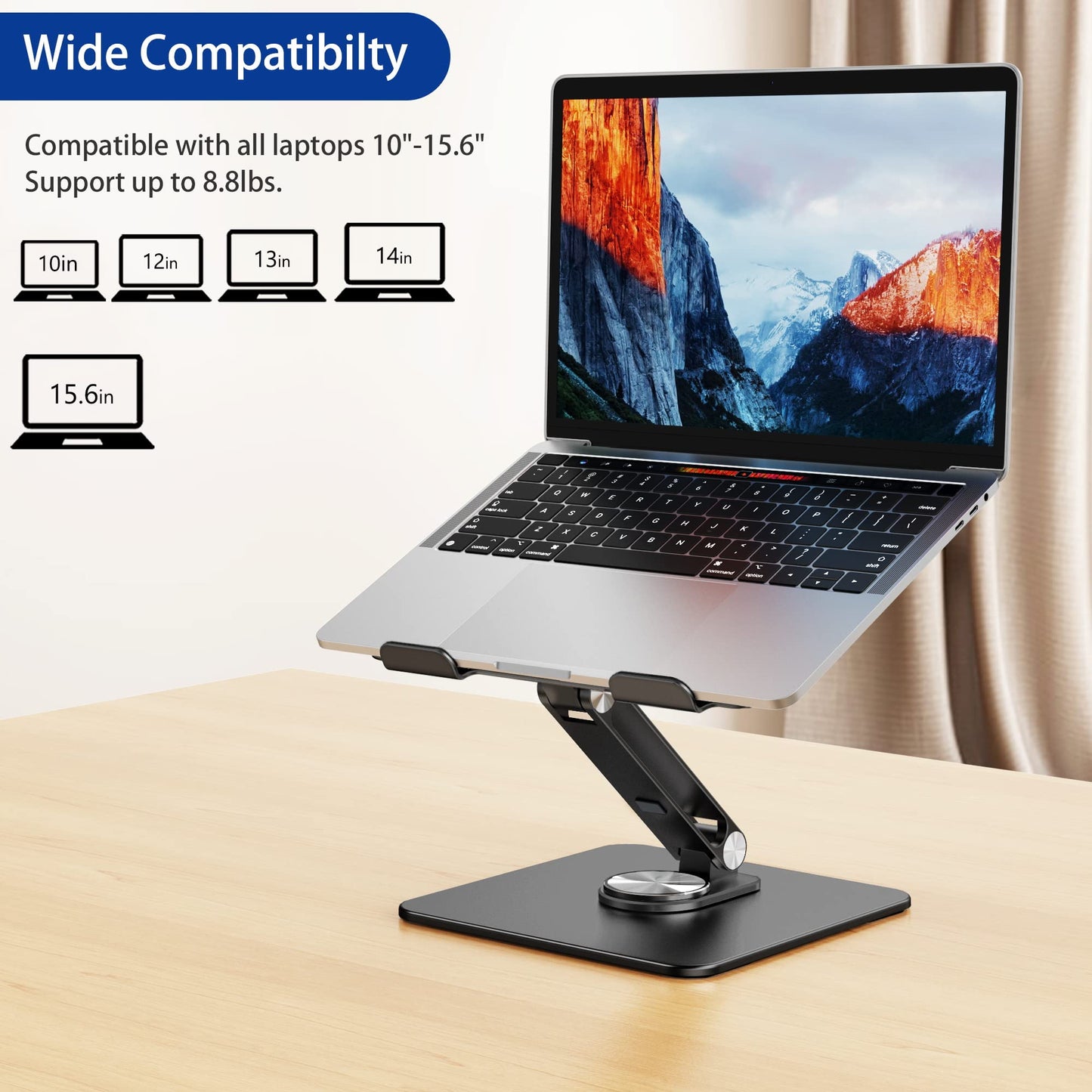 BESIGN LSX7 Laptop Stand with 360° Rotating Base, Ergonomic Adjustable Notebook Stand, Riser Holder Computer Stand Compatible with Air, Pro, Dell, HP, Lenovo More 10-15.6" Laptops, Lapdesk, Black