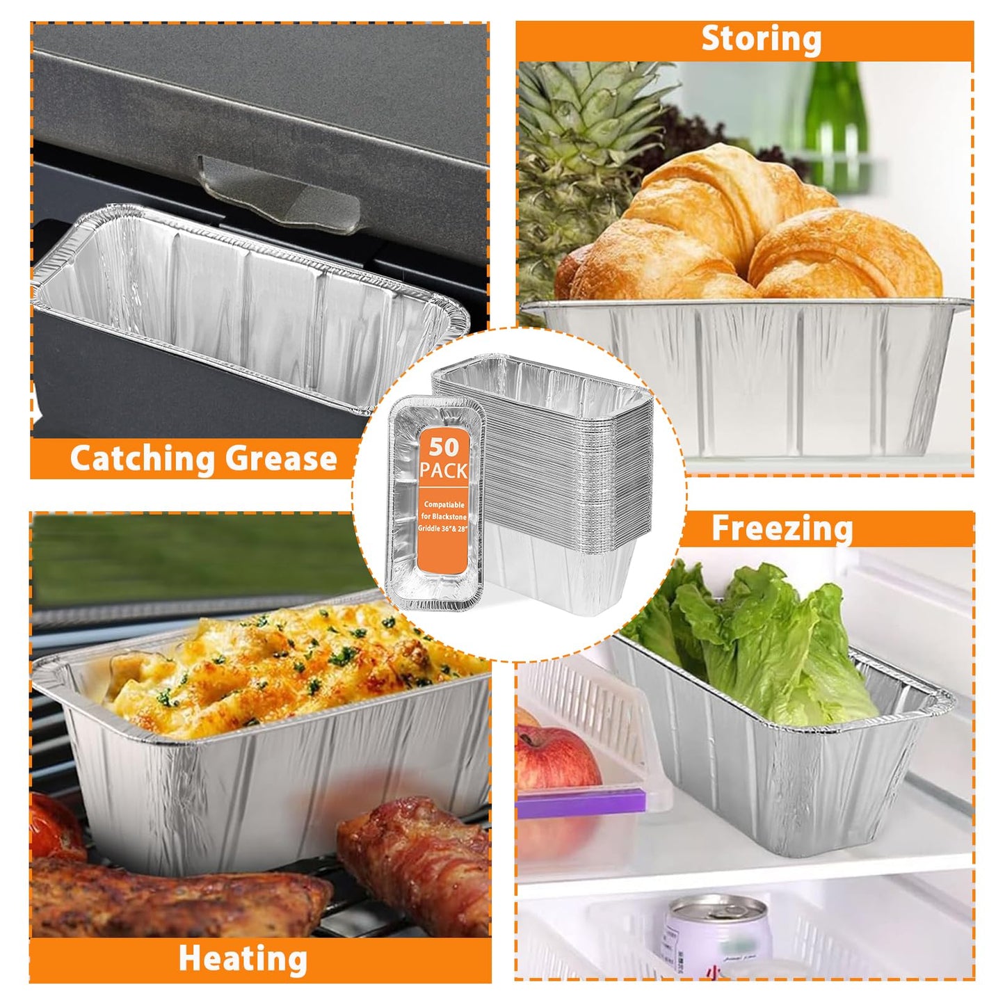 50 Pack Drip Pan Liners for Blackstone Griddle 36" 30" 28" 22" 17", a Cleaning Brush, Aluminum Disposable Grease Drip Cup Liners, Grease Catcher Trays,Griddle Accessories for Outdoor Cooking