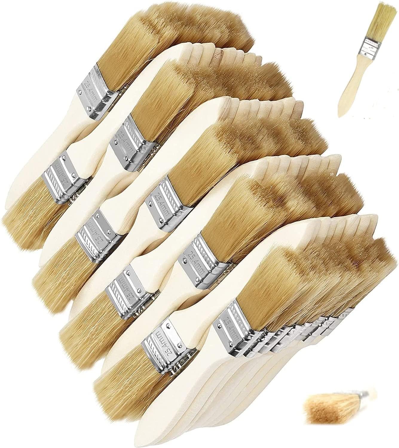 50Pack Chip Paint Brush Set 1 inch/2.54cm Natural Bristle Disposable Painting Brushes with Wooden Handles for Acrylic, Oil, Paint, Varnishes, Watercolor, Painter, Students, Artist
