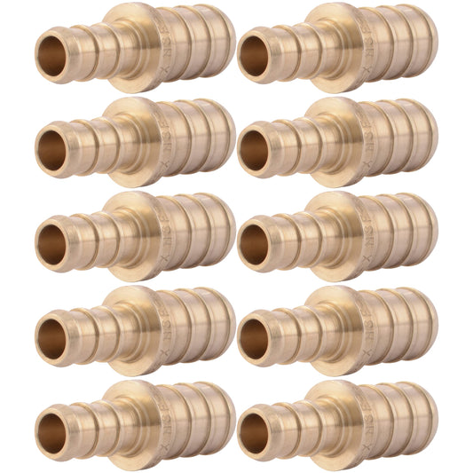 Sharkbite 3/8 Inch x 1/2 Inch Crimp Reducing Coupling, Brass Plumbing Fitting, PEX Pipe, PE-RT, UC009LF, Pack of 10