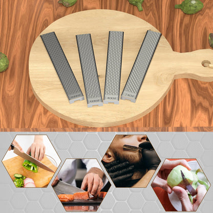 XARILK 4 PCS Diamond Knife Sharpening Stones Set with Aluminum Base 16×2.2 cm, Diamond Plates Kit for XARILK Type Sharpeners System, 240# 400# 600# 1000# Grit