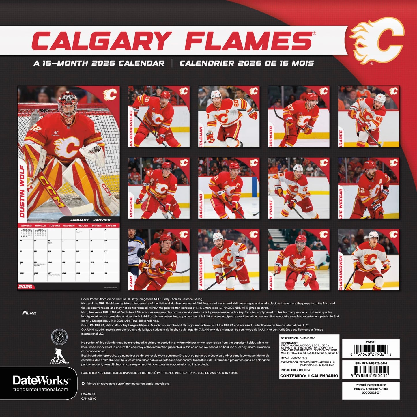 2026 Calgary Flames (Bilingual French) Wall Calendar