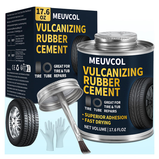 Vulcanizing Cement – 17.6 Oz Rubber Cement All Purpose for Tire Patch, Plug & Tube | Professional Tire Repair Glue with Brush for Motorcycle, Bike, Car | Clear, Fast Drying Tire Patch Glue Heavy Duty