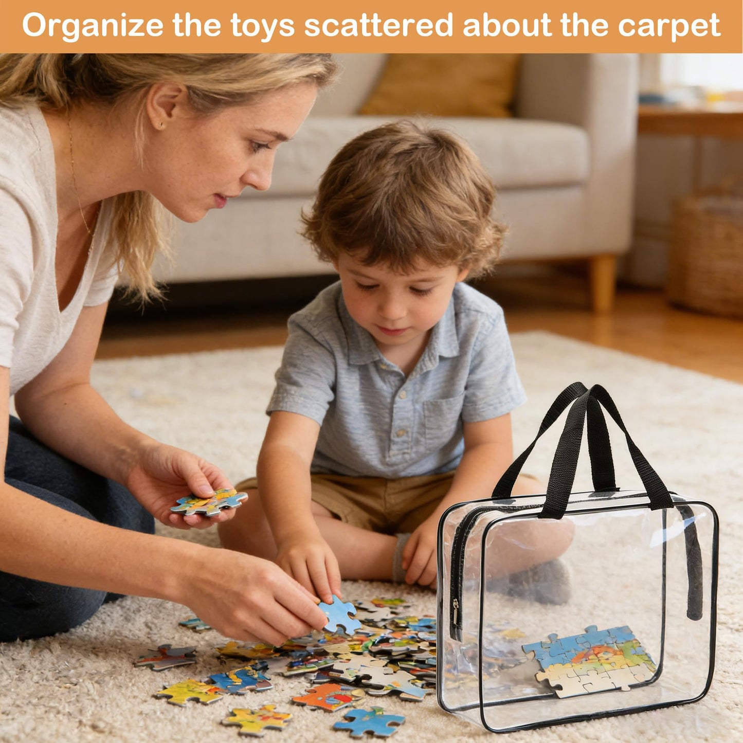 Wenscis 6 Packs Extra Large Toy Storage Bags with Zipper, Reusable Clear Plastic Toy Organizer Bag with Labels for Blocks, 11.8″×8.6″×3.9″Travel Waterproof Organizer Bags for Puzzles