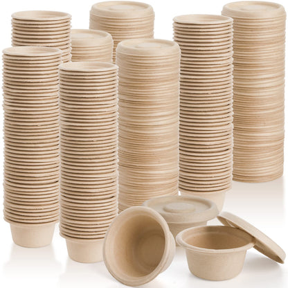 Yesland 200 Pack 2 Oz Natural Bagasse Fiber Cups with Lids, Paper Tasting Cups Disposable Sample Food Cup, Compostable Sauce Containers for Snack Tasting Charcuterie