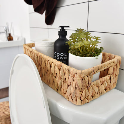 StorageWorks Water Hyacinth Basket for Toilet Paper, Wicker Baskets for Storage with Built-in Handles, 14 "L x 6 "W x 3 "H
