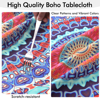 Alynsehom Round Tablecloth with Elastic Edge Outdoor Round Fitted Vinyl Table Cloth 36-44” Waterproof Wipeable Boho Table Cover for Dining Kitchen Picnic Barbecue Party Camping Decor Housewarming Gift