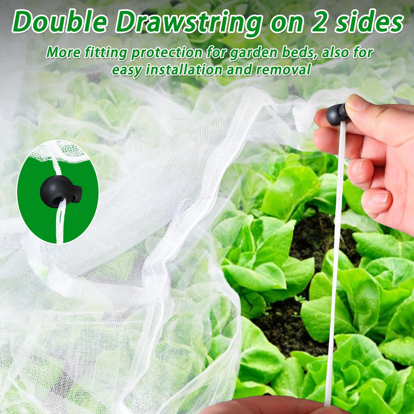 2 Pack Garden Netting for Raised Beds, 4x2FT Raised Bed Plant Covers for Garden Protection, Fine Mesh Bird Netting Pest Barrier Screen with Drawstring and Clips for Protecting Vegetables Fruits Crops