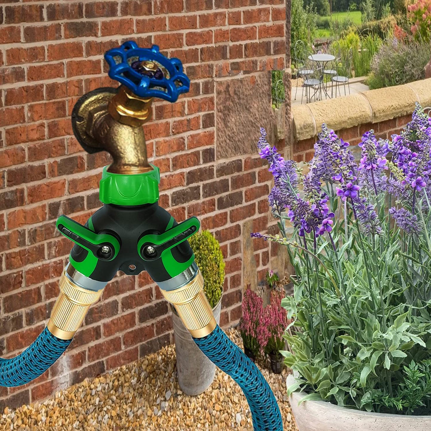 Set of 2 Y Hose Splitters 2 Way, Hose Connector Garden Outdoor Faucet -Water Tap Garden Hose Shut Off Valve Connector for Lawn and Garden- with Comfortable Rubberized Grip (HSLG58)