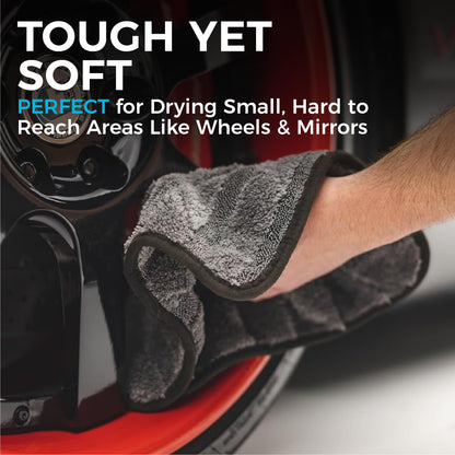 The Rag Company - The Gauntlet Drying Towel - 70/30 Korean Blend Microfiber, Designed to Dry Vehicles Faster Without Scratching Paint or Glass, 900gsm, 12in x 12in, Grey (3-Pack)
