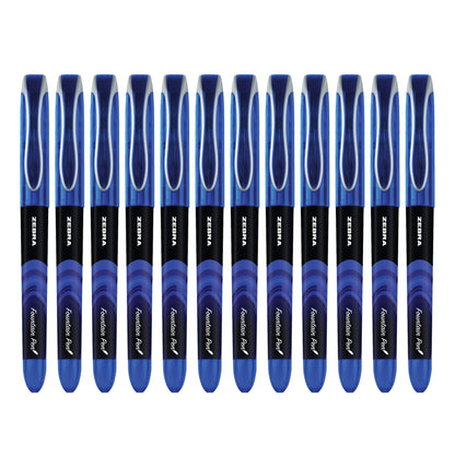 Zebra Pen, Fountain Pen, 0.6mm Fine Point, Stainless Steel Nib, Preloaded Blue Ink, Smooth Ink Flow, Classic Blue Barrels, No Cartridge Needed, 12-Pack (48320)