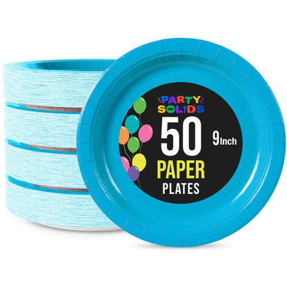 Exquisite Turquoise Paper Plates 9 Inch Heavy Duty 50 Pcs, Disposable Dinner Plates For Party, Turquoise Plates For Party