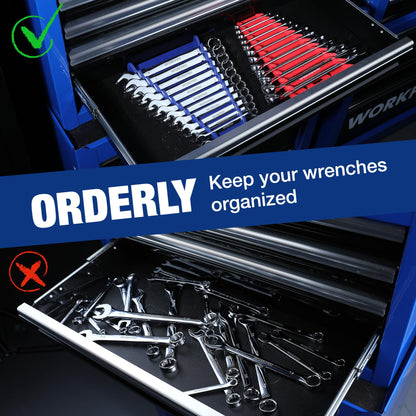 WORKPRO 2-Pack Magnetic Wrench Organizer, 12-Piece Wrench Holder Set for Tool Box Drawer Chest, Premium Quality Wrench Rack Tool Trays SAE(1/4" - 15/16") and Metric(6mm-24mm)