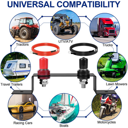 Battery Relocation Kit, Battery Jump Post Kit Heavy Duty Remote Battery Terminals Charging Post with Bracket Cable Compatible with UTV ATV Car Trucks RV Tractor Boat