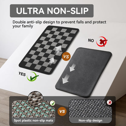 YDKGL Kitchen Mats For Floor, Soft Anti Fatigue Super Absorbent Kitchen Rugs Non Slip Washable, Linen-Look Woven Cushion Kitchen Runner Rug, Kitchen Sink Mat Standing Mat, Black Gray Checkered 17"x30"