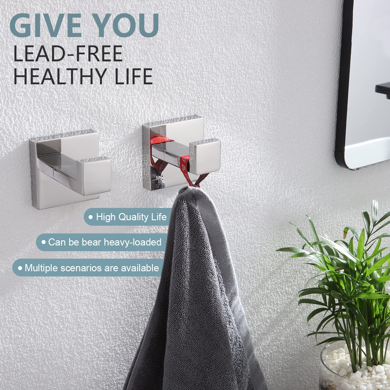 KOKOSIRI Bath Towel Hook Wall Mount Square Robe Hook Coat Hook, Bathroom Kitchen Garage Heavy Duty Wall Mounted, SUS 304 Stainless Steel, Polished Chrome, B1010CH-P2