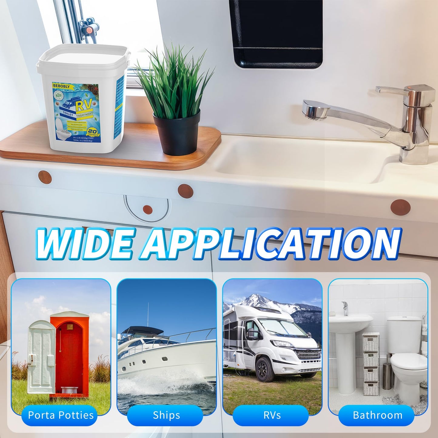 RV Toilet Treatment Drop Ins, Extra Strength Septic Tank Treatment & Cleaner, Waste Breakdown/Odor Control, RV Black Tank Treatment for RVs, Boats & Portable Toilets, Odor Eliminator, 20 Packs