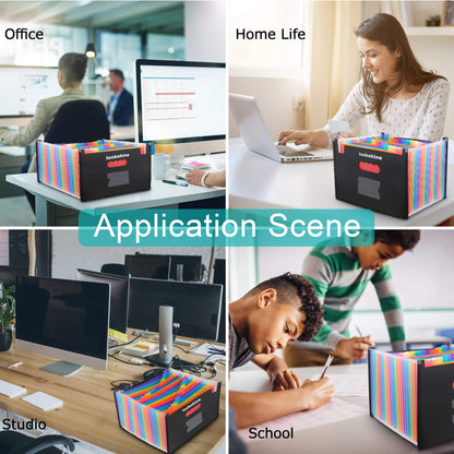 24 Pockets Expanding File Folders,Portable Accordion A4 Expandable File Organizer, Large Capacity Multicolour Stand Plastic Business File Bag for Business/Office/Study (with Flap)
