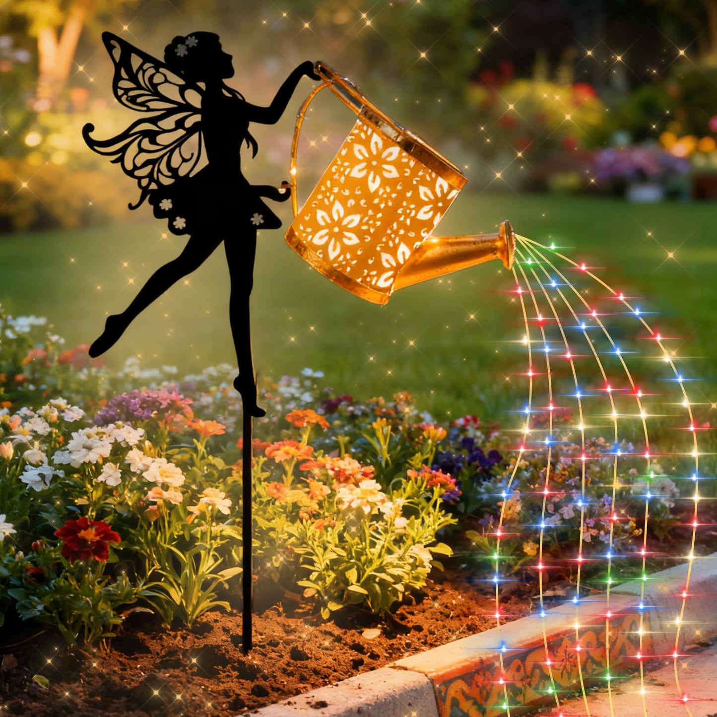 YZYOE Solar Powered Fairy Water Bottle Light, Garden Decorative Iron Beautiful Fairy Flowing Water Bottle Ground Lamp, Wireless Twilight to Dawn LED Light Waterproof.