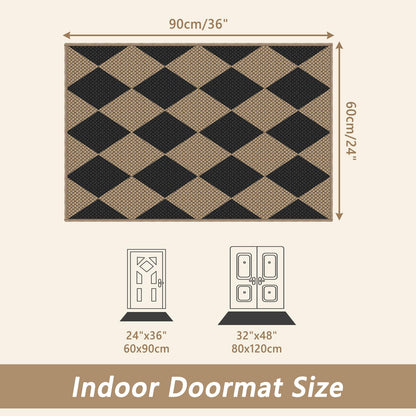 Capslpad Indoor Door Mat 24"x36",Non-Slip Checkered Front Door Mat Indoor,Easy Jute Low-Profile Entryway Mat,Mud Trapper Absorbent Inside Floor Mats Area Rug for Entrance Entry(Nature/Black)