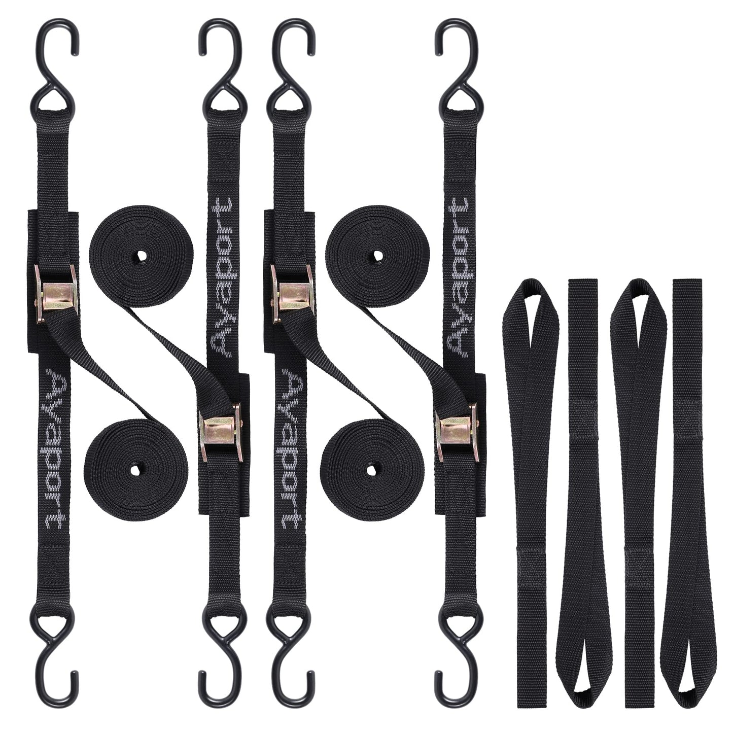 Ayaport Cam Buckle Tie Down Straps 10 feet 2200lbs Break Strength Securing Straps with S Hooks for Motorcycle, Kayak, Car, Truck, Dirt Bike, Pack of 4