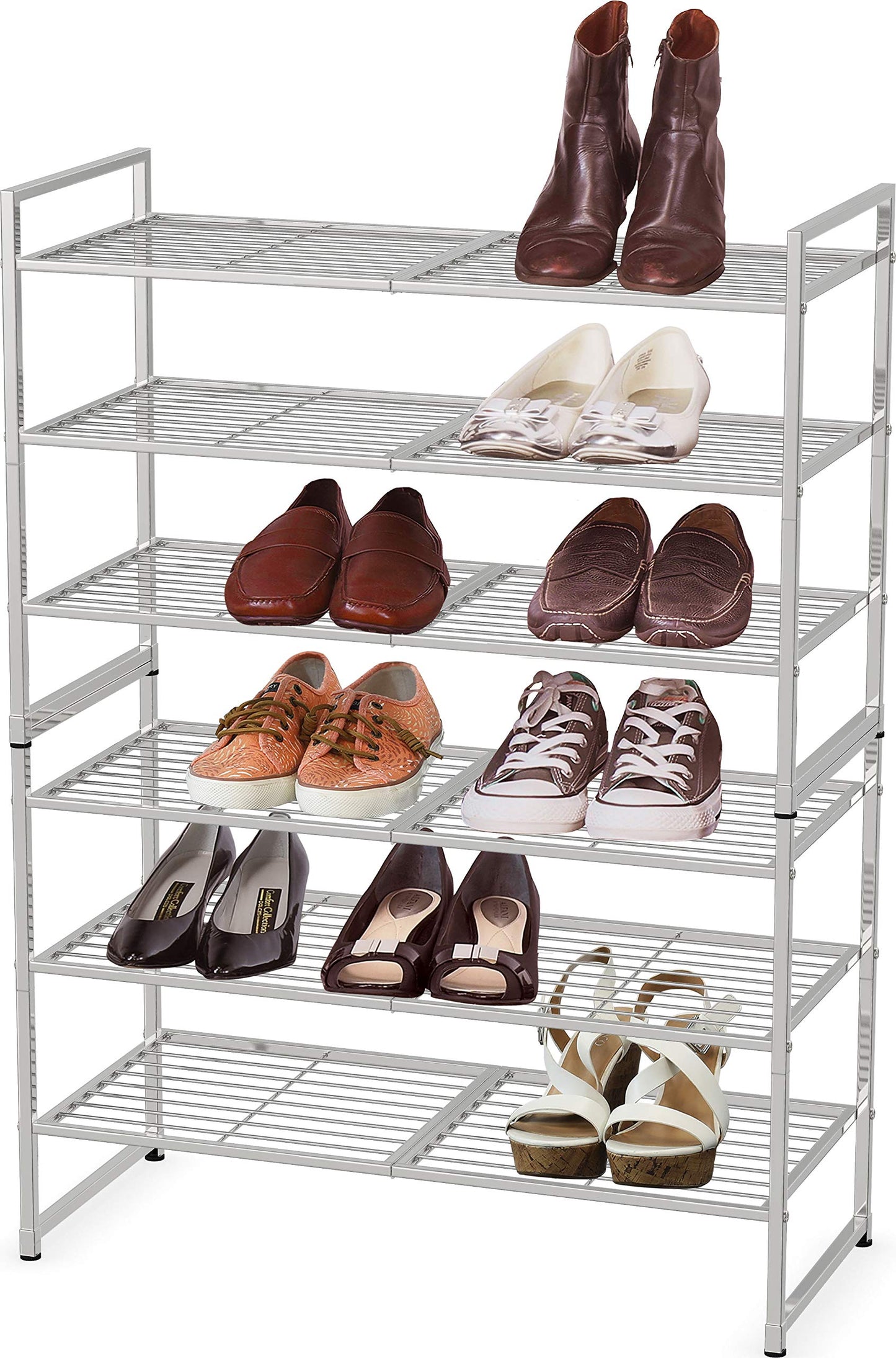 Simple Houseware 3-Tier Stakable Wired Grid Shoe Racks Storage Shelf, Silver