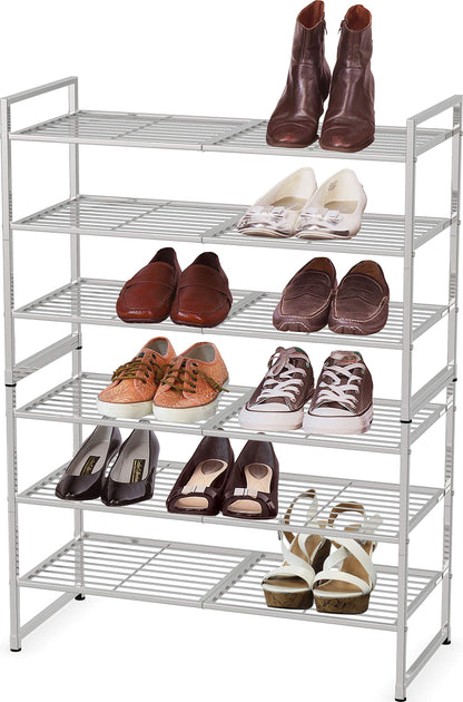 Simple Houseware 3-Tier Stakable Wired Grid Shoe Racks Storage Shelf, Silver