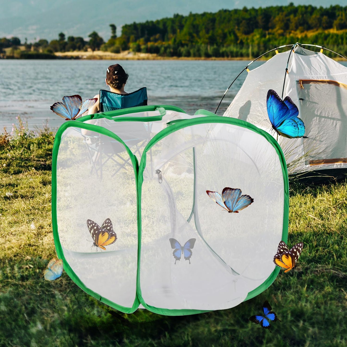 2 Pack Collapsible Caterpillar Habitat, Monarch Butterfly Cage Habitat with 5 Mesh Panels for Airflow Pop Up Butterfly Kit, 30x30x30CM
