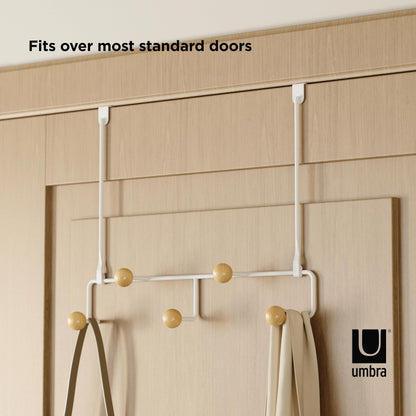 Umbra Estique Over The Door Coat Rack & Multi-Use Organizer, for Coats, Bags, Hats & More, Small, White/Natural