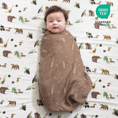 david's kids 4 Pack Baby Muslin Swaddle Blankets, 100% Cotton and Ultra Soft Breathable Receiving Blanket Wrap for Boys Girls, New Born Essentials, Large 47 x 47 inches, Forest