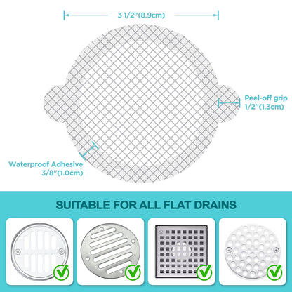 25 Pack Disposable Shower Drain Hair Catcher Mesh Stickers - Peel & Stick Drain Strainers to Prevent Clogs, Strong Waterproof Adhesive, Mess-Free Disposable Drain Covers for Shower & Bathtub