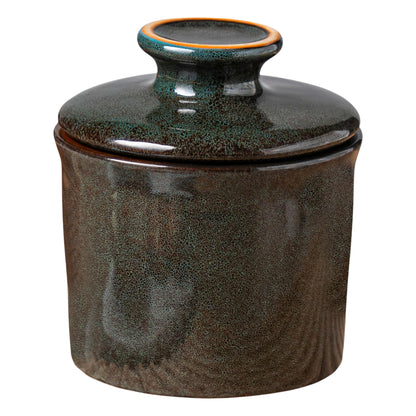 Teapeak Pottery Butter Keeper Crock - Ceramic Butter Dish with Water Line for Countertop, Keep Butter Fresh (Greenish Brwon)