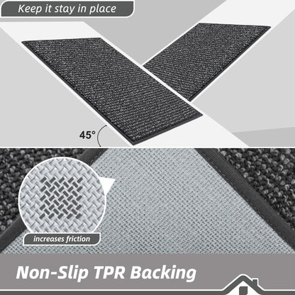 BEQHAUSE Dirt Trapper Door Mat 20" x 32", Non-Slip Washable Doormats Entrance Mat, Dirt Resistant and Absorbent Welcome Mat, Low Profile Floor Mats for Front Back Door and Entryway, Charcoal