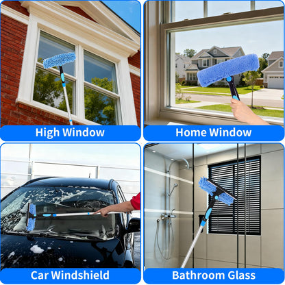 12.7FT/ 3.9M Window Cleaning Tools Window Squeegee, 2 in 1 Rotatable Window Washing Kit with Extension Pole for High Windows, Ceilings, Cars