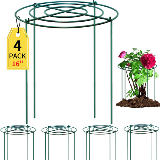 SYITCUN Peony Cages and Supports, 10x16 Inch 4-Pack Compact Metal Plant Cages, 3mm Green Powder Coated Garden Stake for Peonies, Roses, Dahlias