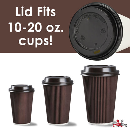 Anti-Spill, Recyclable Black Dome Lids, 100 Pk. Coffee Cup Lid for Portable Drinks. 3.45" Diameter, Fits 10, 12, 16, 20oz Disposable Paper Cups. Domed Plastic Covers for Takeout Tea, Espresso or Latte