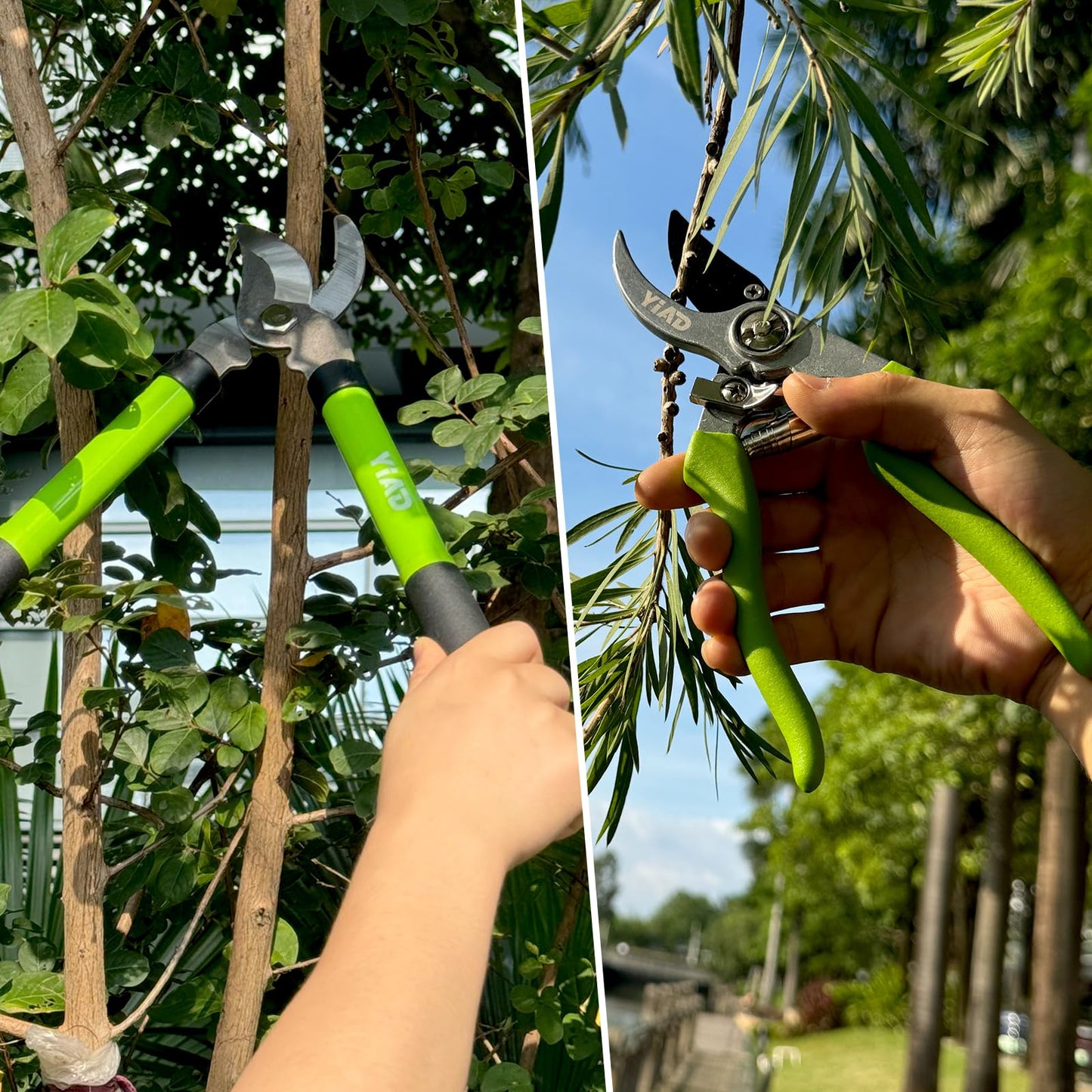 YIAD Garden Shears Set - 2PCS Pruning Shears & Secateur, Bypass Loppers for Tree Branch Pruning, Heavy Duty Garden Clippers for Flowers, Plants & Yard Trimming