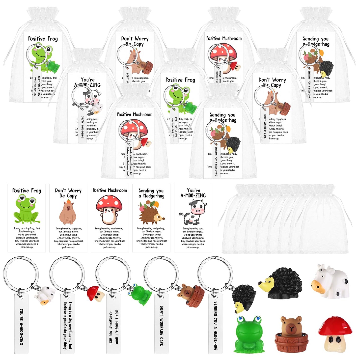 20 Set Employee Appreciation Gifts Bulk for Coworkers Thank You Staff Gift Mixed Animal Pun Keychains Thank You Cards Organza Bag Funny Resin Office Gifts Favors for Team Teacher Social Worker Nurse