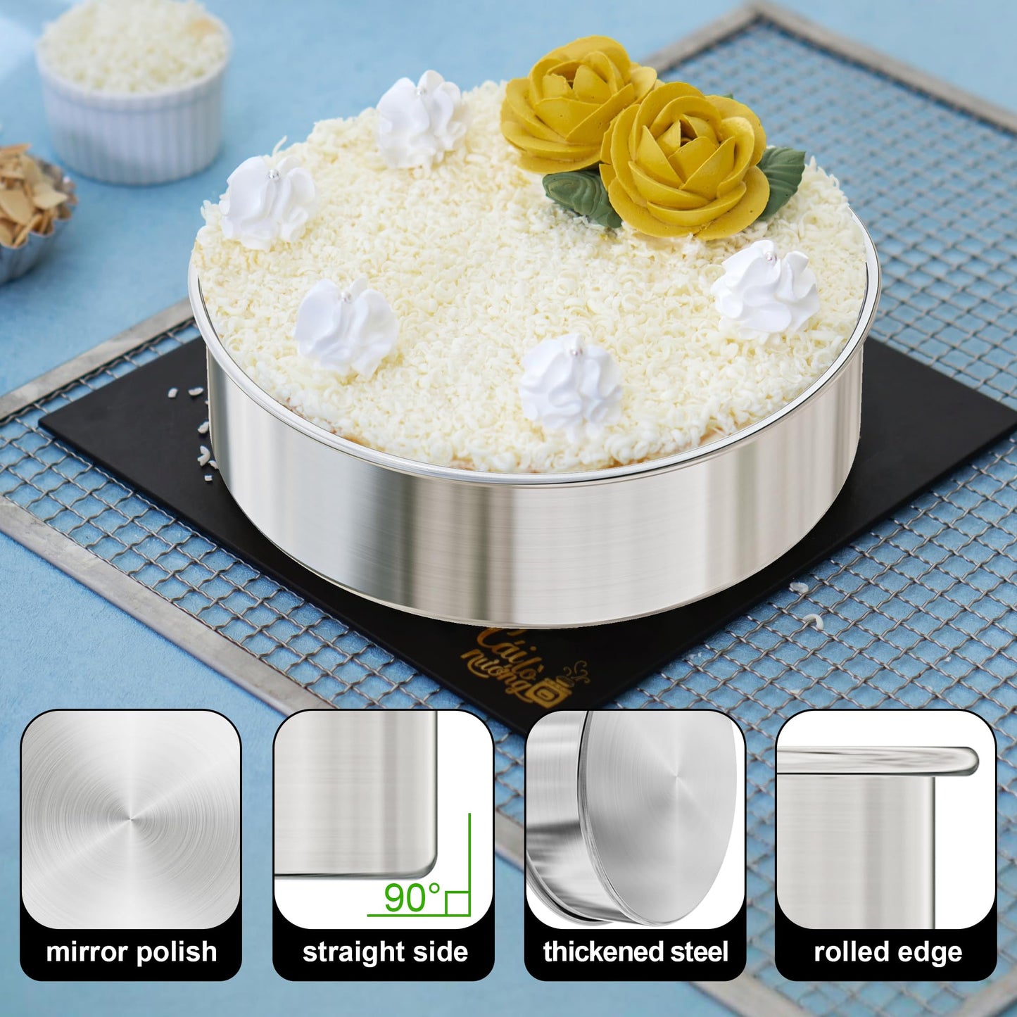 AWTBDP 8 Inch Round Cake Pans Set of 2, Nonstick Stainless Steel Baking Pans Set with 100 Parchment Papers, Durable Birthday Wedding Circle Layer Cake Pans, Cake Pans Sets for Baking, Dishwasher Safe