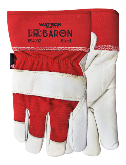 Watson Gloves Classic Red Baron Winter Work Glove - Full-Grain Cowhide Leather, Heavy Sherpa Lining, Cotton Drill Back