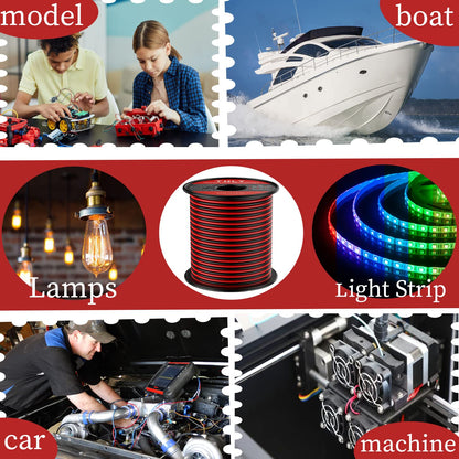 THLY 16 Gauge Wire 150FT, 2 Conductor Red & Black Electrical Cable, 12V Low Voltage Automotive Wire for LED Light, Speaker, Car, Marine, Ship, Solar, Battery