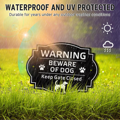 Faittoo Beware of Dog Sign Outdoor, Keep Gate Closed Sign, 4 Pack 10"x7" Rust Free Reflective Aluminum, Fade Resistant, UV Protected, Weatherproof, Warning Dog Sign for Door or Gate