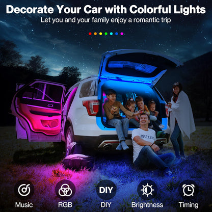 Bawoo Interior Car Lights, Car LED Strip Light Waterproof 48 LED Lights for Car with APP Control, RGB Music Sync Under Dash Car Light with Car Charger, DC (Large/APP & Remote Control)