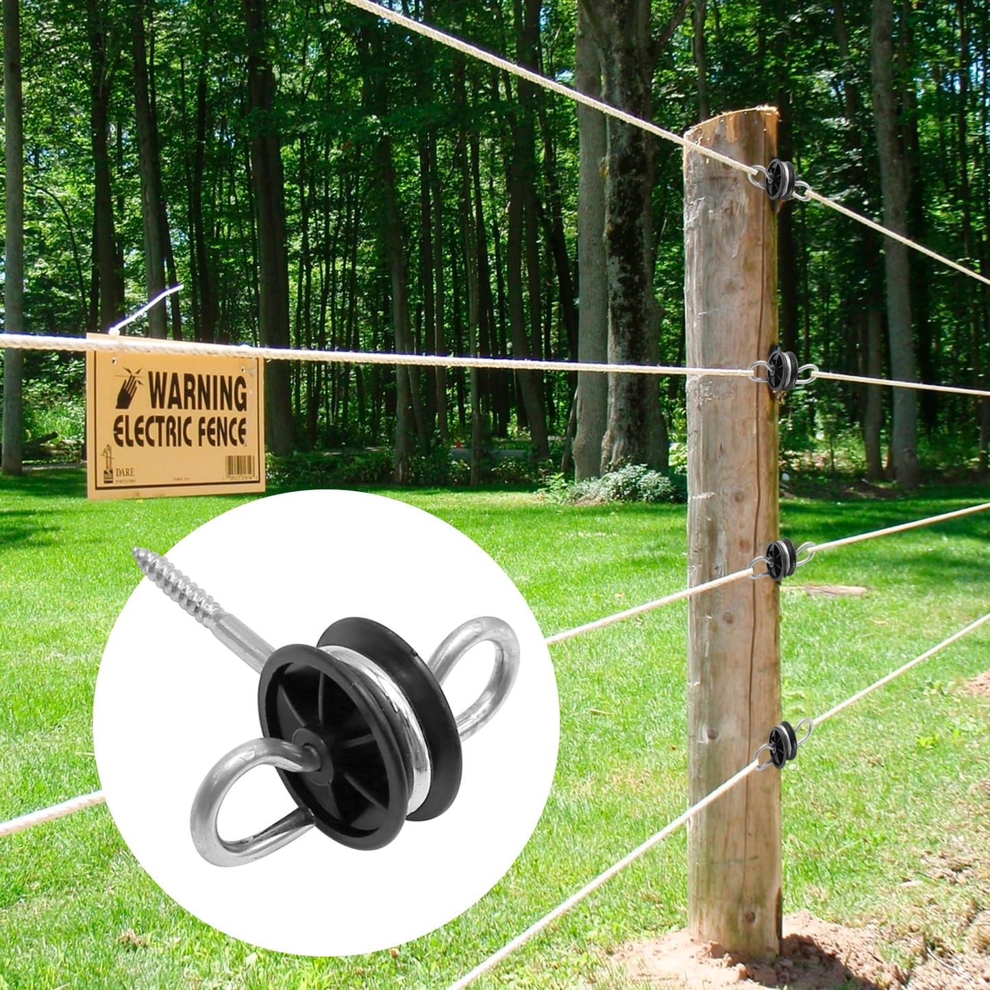Vkinman 12 Pack Farm Electric Fence Wood Post Insulator Electric Fence Gate Handle Anchor Screw-in Insulator Black Fence Ring Post Wood Post Insulator for Electric Fence Wood Post