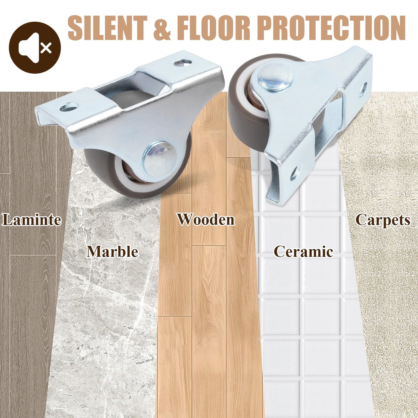 Lainballow 20 Pcs 1 Inch Caster Wheels, Heavy Duty Caster Wheels, TPR Rubber Plate Casters, Low Profile Casters with Top Plate, Silent Wheels with Screws for Furniture Bed Cabinet Table